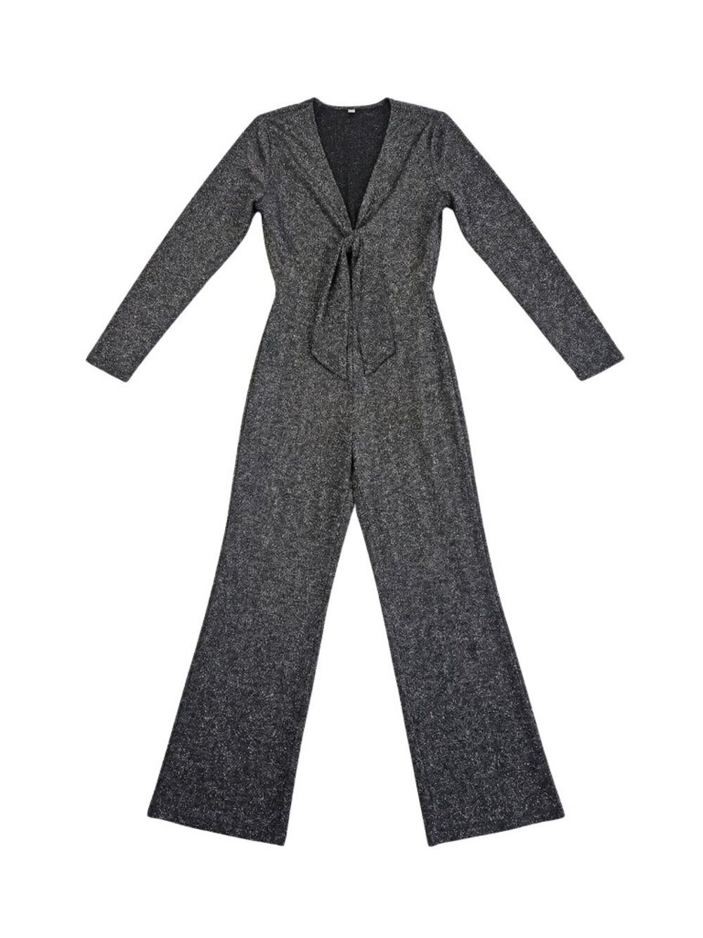 NWOT | Silver Glitter Sparkly Long Sleeve Tie Front Wide Leg Jumpsuit | Small